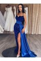 Sweep Train Royal Blue Sleeveless Sheath Velvet Sequin Prom Dress / Evening Gown Leeds