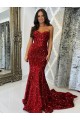 Court Train Burgundy Sleeveless Sheath Velvet Sequin Prom Dress / Evening Dress Leeds