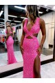 Long Sweep Train Sleeveless Sheath Velvet Sequin Evening Dress Leeds