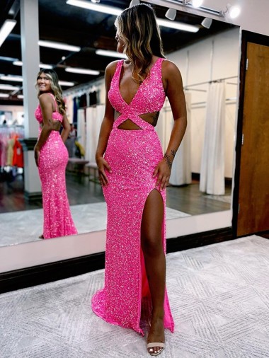 Long Sweep Train Sleeveless Sheath Velvet Sequin Evening Dress Leeds