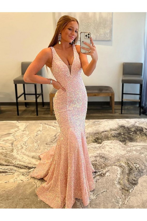 Sweep Train Sleeveless Sheath Velvet Sequin Evening Gown Leeds