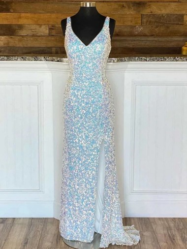 Sweep Train Sleeveless Sheath Velvet Sequin Evening Prom Dress Leeds