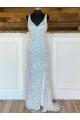 Sweep Train Sleeveless Sheath Velvet Sequin Evening Prom Dress Leeds