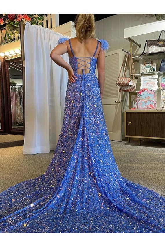 Court Train Sleeveless A-Line Velvet Sequin Prom Dress / Evening Dress Leeds