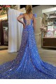 Court Train Sleeveless A-Line Velvet Sequin Prom Dress / Evening Dress Leeds