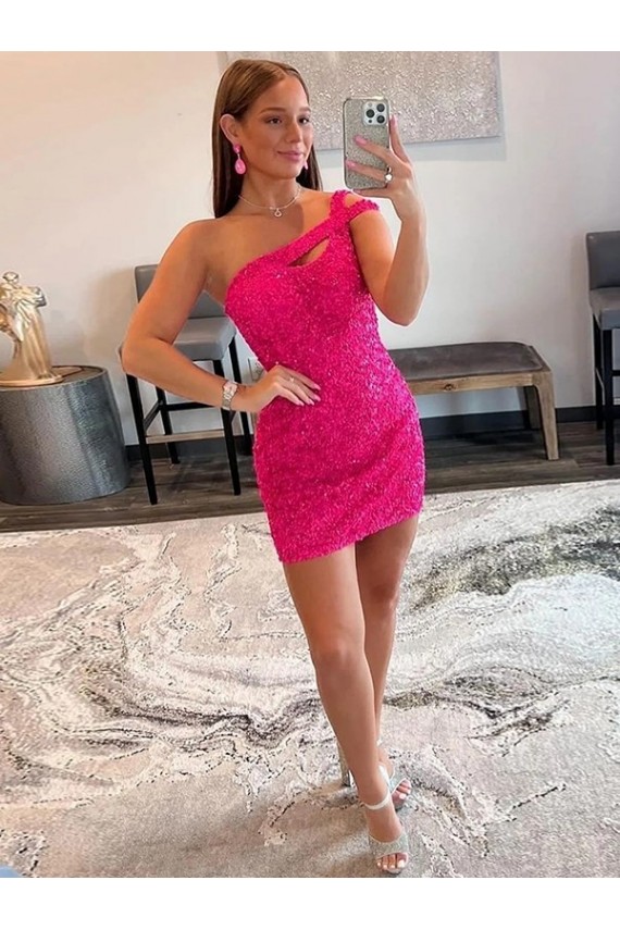 Short Fuchsia Sleeveless Sheath Velvet Sequin Prom Dress / Evening Dress Leeds