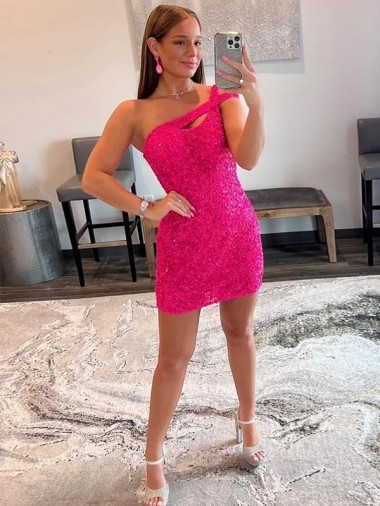 Short Fuchsia Sleeveless Sheath Velvet Sequin Prom Dress / Evening Dress Leeds