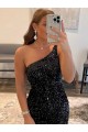 Short Black Sleeveless Sheath Velvet Sequin Prom Dress / Evening Dress Leeds