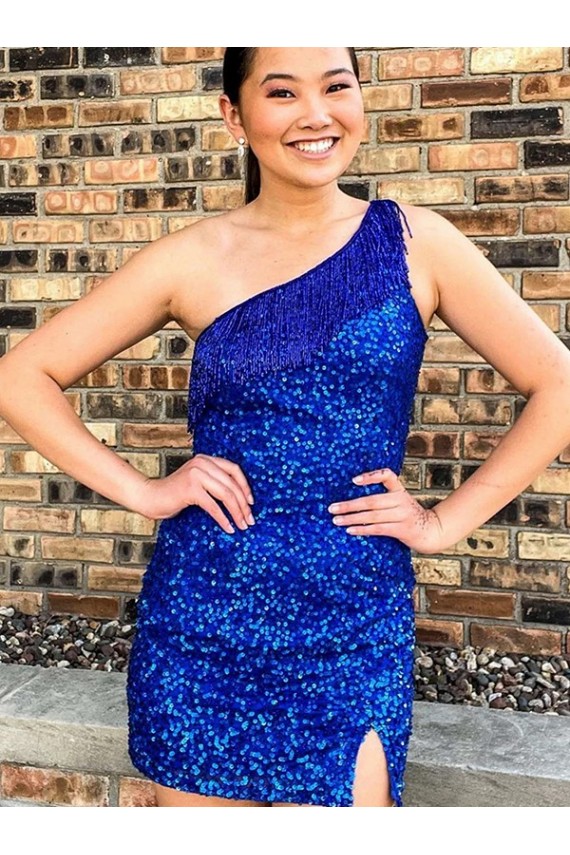 Short Royal Blue Sleeveless Sheath Velvet Sequin Evening Dresses Leeds