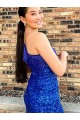Short Royal Blue Sleeveless Sheath Velvet Sequin Evening Dresses Leeds
