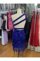 Short Royal Blue Sleeveless Sheath Velvet Sequin Evening Gowns Leeds