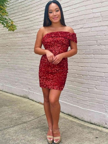 Short Burgundy Sleeveless Sheath Velvet Sequin Prom Dresses Leeds