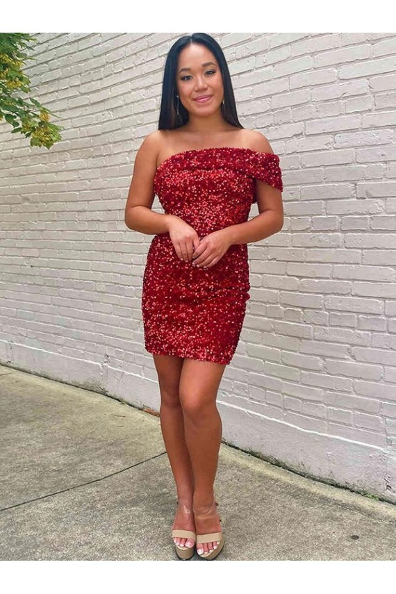 Short Burgundy Sleeveless Sheath Velvet Sequin Prom Dresses Leeds
