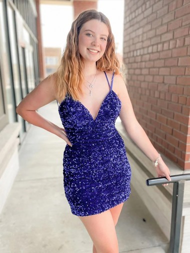 Short Sleeveless Sheath Velvet Sequin Cocktail Dress / Prom Dress Leeds