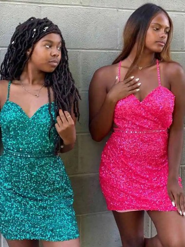 Short Dark Green Sleeveless Sheath Velvet Sequin Prom Dress Leeds