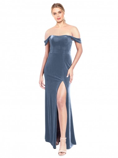 Long Dusty Blue Sleeveless A-Line Prom Dress / Bridesmaid Dress Leeds