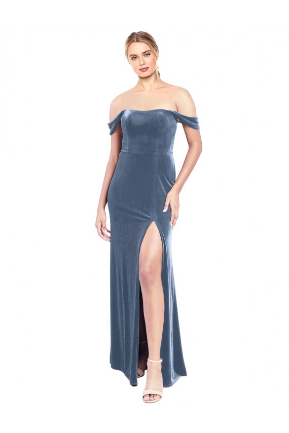 Long Dusty Blue Sleeveless A-Line Prom Dress / Bridesmaid Dress Leeds