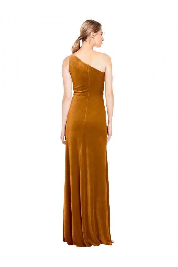 Long Gold Sleeveless A-Line Stretch Velvet Formal Evening Gown / Prom Dress / Bridesmaid Dress Leeds