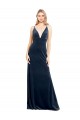 Long Dark Navy Sleeveless A-Line V-Back Stretch Velvet Prom Dress / Bridesmaid Dress Leeds