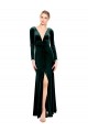 Long Dark Green Long Sleeves A-Line Open Back Black Tie Prom Dress / Bridesmaid Dress Leeds