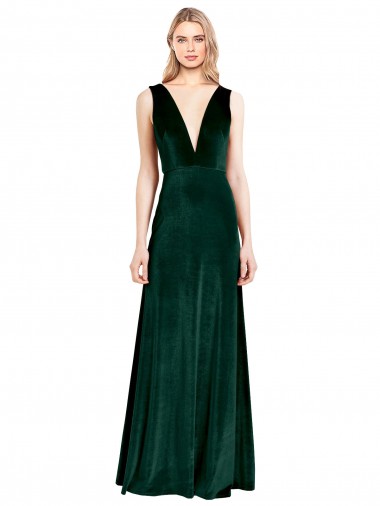 Long Dark Green Sleeveless A-Line V-Back Bridesmaid Dress / Formal Dress Leeds
