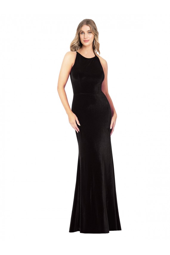 Long Black Sleeveless Sheath Open Back Formal Evening Gown / Prom Dress / Bridesmaid Dress Leeds