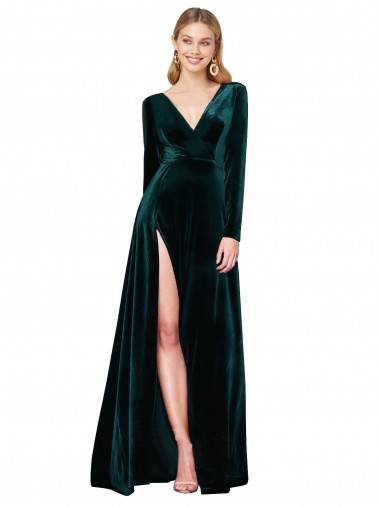 Sweep Train Dark Green Long Sleeves A-Line Black Tie Evening Gown / Prom Dress / Bridesmaid Dress Leeds