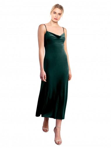 Midi Length Dark Green Sleeveless A-Line Low Back Prom Dress / Bridesmaid Dress Leeds