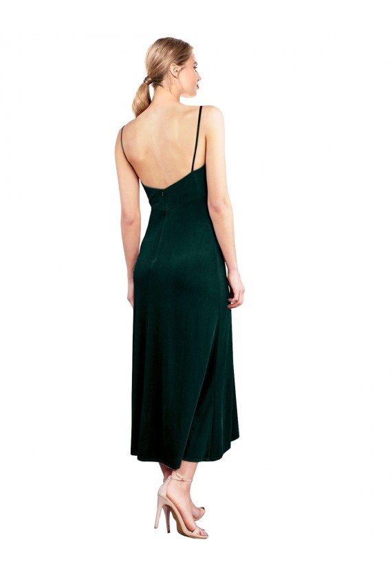 Midi Length Dark Green Sleeveless A-Line Low Back Prom Dress / Bridesmaid Dress Leeds
