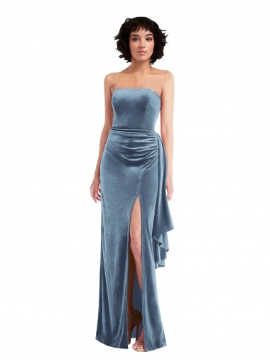Long Dusty Blue Sleeveless Sheath Low Back Stretch Velvet Formal Evening Gown / Prom Dress / Bridesmaid Dress Leeds