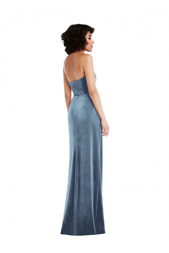 Long Dusty Blue Sleeveless Sheath Low Back Stretch Velvet Formal Evening Gown / Prom Dress / Bridesmaid Dress Leeds