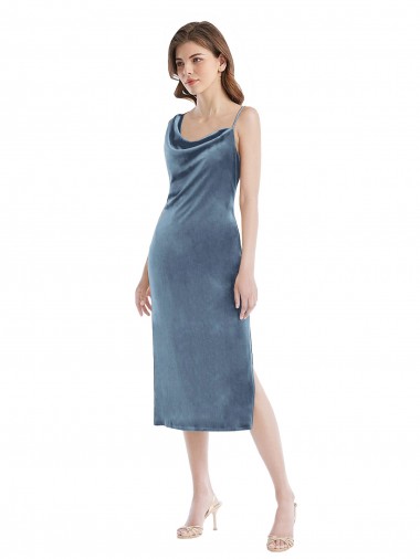 Long Dusty Blue Sleeveless Sheath Semi Formal Evening Dress / Prom Dress / Bridesmaid Dress Leeds