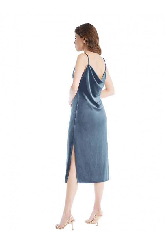 Long Dusty Blue Sleeveless Sheath Semi Formal Evening Dress / Prom Dress / Bridesmaid Dress Leeds
