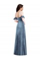 Long Dusty Blue Ruffle Sleeves A-Line Low Back Formal Dress / Bridesmaid Dress Leeds
