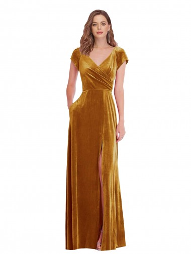 Long Gold Cap Sleeves Sheath Formal Evening Gown / Prom Dress / Bridesmaid Dress Leeds