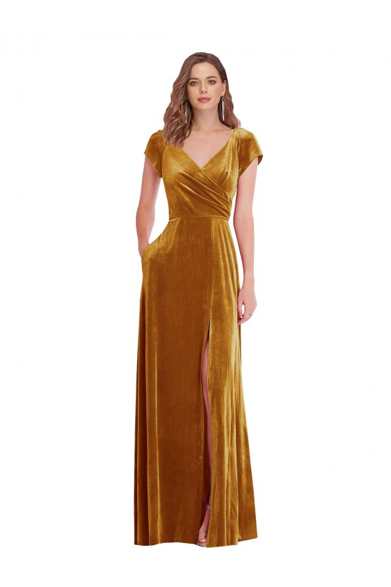 Long Gold Cap Sleeves Sheath Formal Evening Gown / Prom Dress / Bridesmaid Dress Leeds