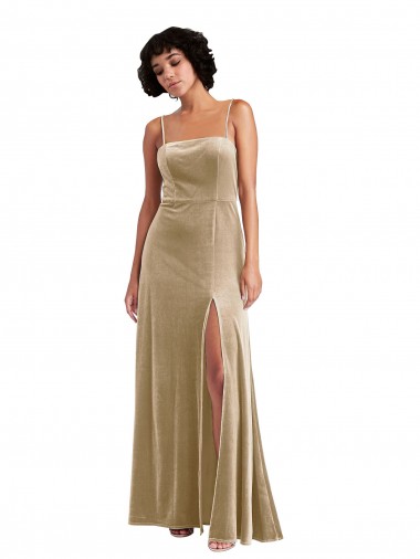 Long Champagne Sleeveless A-Line Low Back Formal Evening Gown / Prom Dress / Bridesmaid Dress Leeds