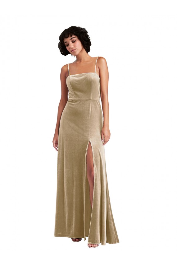 Long Champagne Sleeveless A-Line Low Back Formal Evening Gown / Prom Dress / Bridesmaid Dress Leeds