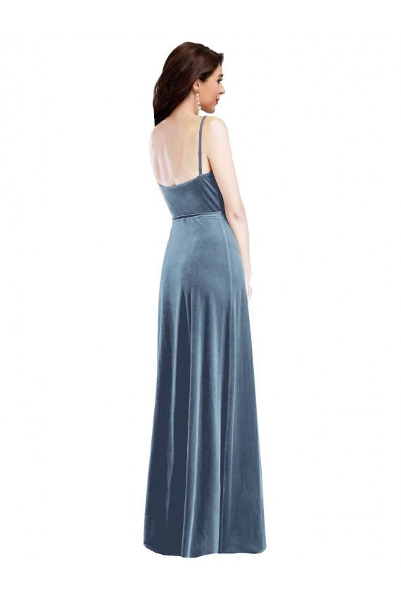 Long Dusty Blue Sleeveless A-Line Low Back Semi Formal Evening Dress / Prom Dress / Bridesmaid Dress Leeds