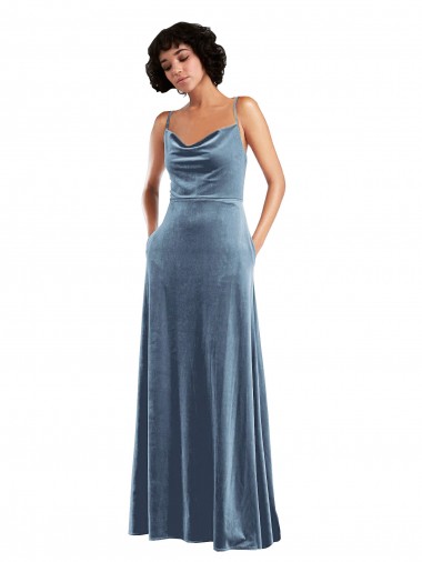Long Dusty Blue Sleeveless Sheath Open Back Semi Formal Evening Dress / Prom Dress / Bridesmaid Dress Leeds