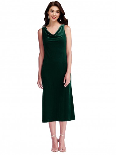 Midi Length Dark Green Sleeveless Sheath V-Back Evening Gown / Prom Dress / Bridesmaid Dress Leeds