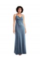 Long Dusty Blue Sleeveless Sheath V-Back Bridesmaid Dress / Evening Dress Leeds