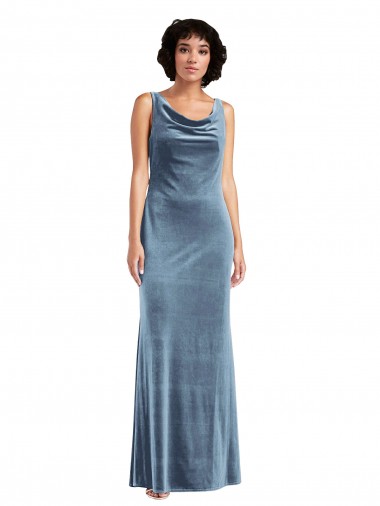 Long Dusty Blue Sleeveless Sheath V-Back Evening Dress / Bridesmaid Dress Leeds