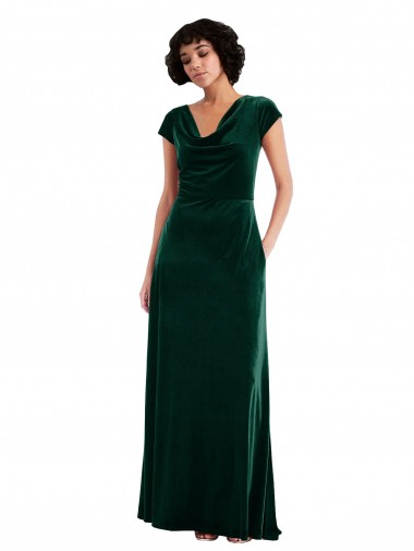 Long Dark Green Cap Sleeves A-Line Black Tie Evening Gown / Prom Dress / Bridesmaid Dress Leeds
