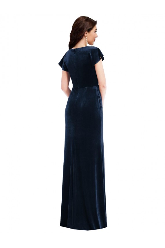 Long Dark Navy Flutter Sleeves A-Line Formal Dress / Bridesmaid Dress Leeds