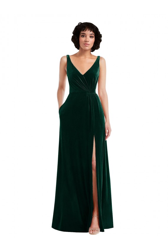 Long Dark Green Sleeveless A-Line V-Back Bridesmaid Dress / Evening Dress Leeds