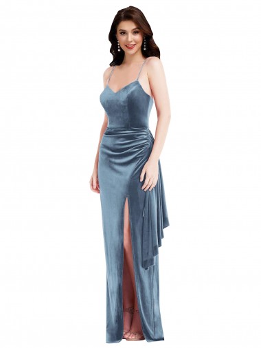 Long Dusty Blue Sleeveless Trumpet Low Back Formal Evening Gown / Prom Dress / Bridesmaid Dress Leeds
