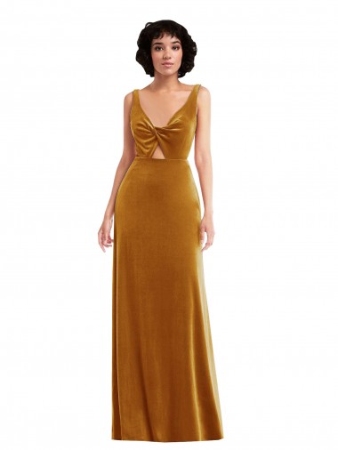 Long Gold Sleeveless Trumpet V-Back Semi Formal Evening Dress / Prom Dress / Bridesmaid Dress Leeds
