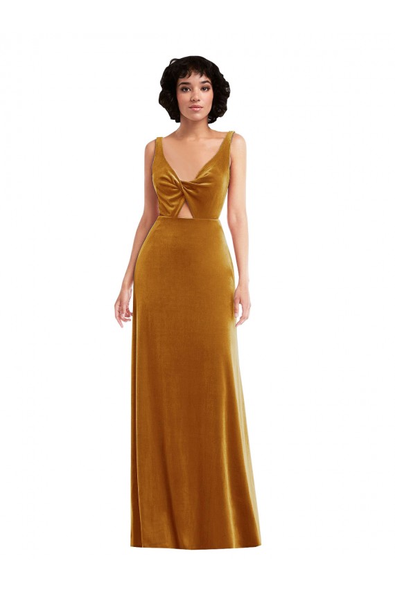 Long Gold Sleeveless Trumpet V-Back Semi Formal Evening Dress / Prom Dress / Bridesmaid Dress Leeds