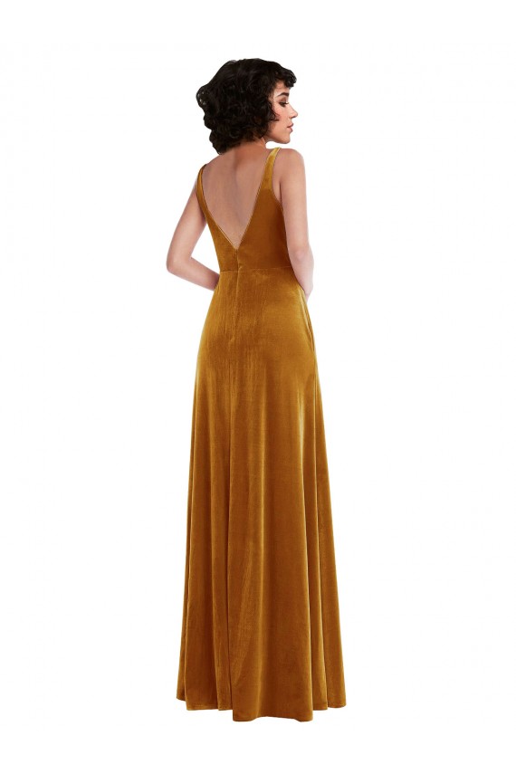 Long Gold Sleeveless Trumpet V-Back Semi Formal Evening Dress / Prom Dress / Bridesmaid Dress Leeds
